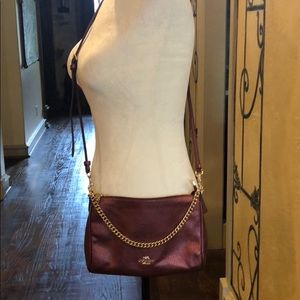 COACH PEBBLE CARRIE LEATHER CROSSBODY WITH CHAIN